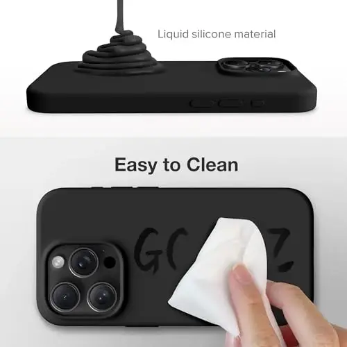 GONEZ for iPhone 15 Pro Max Case Silicone, Compatible with Magsafe, Camera Protector + Screen Protector, Soft Anti-Scratch Microfiber Lining, Liquid Silicone Shockproof Phone Cover, Black - 3