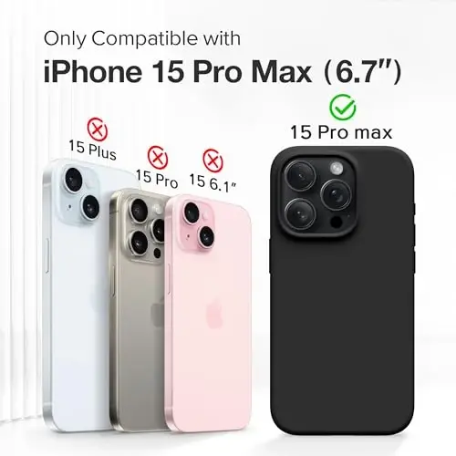 GONEZ for iPhone 15 Pro Max Case Silicone, Compatible with Magsafe, Camera Protector + Screen Protector, Soft Anti-Scratch Microfiber Lining, Liquid Silicone Shockproof Phone Cover, Black - 2