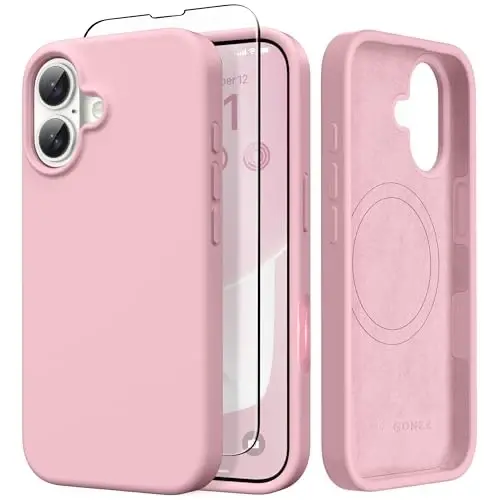 GONEZ Magnetic for iPhone 17 Case, [Compatible with MagSafe] Anti-Scratch Microfiber Lining & Screen Protector, Silicone Camera Control, Shockproof Slim Phone Cover 6.3 inch, Peach Pink 
