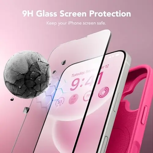 GONEZ Magnetic for iPhone 16 Case, [Compatible with MagSafe] Anti-Scratch Microfiber Lining & Screen Protector, Silicone Camera Control, Shockproof Slim Phone Cover 6.1 inch, Hot Pink - 5