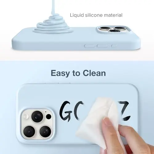 GONEZ for iPhone 15 Pro Max Case Silicone, Compatible with Magsafe, Camera Protector + Screen Protector, Soft Anti-Scratch Microfiber Lining, Liquid Silicone Shockproof Phone Cover, Blue - 3