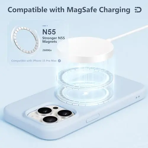 GONEZ for iPhone 15 Pro Max Case Silicone, Compatible with Magsafe, Camera Protector + Screen Protector, Soft Anti-Scratch Microfiber Lining, Liquid Silicone Shockproof Phone Cover, Blue - 4