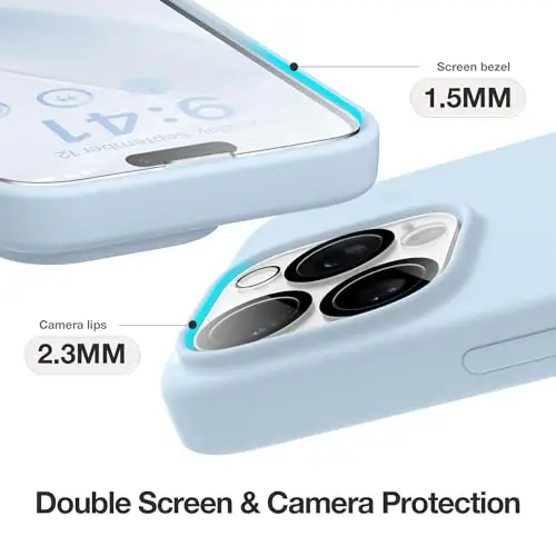 GONEZ for iPhone 15 Pro Max Case Silicone, Compatible with Magsafe, Camera Protector + Screen Protector, Soft Anti-Scratch Microfiber Lining, Liquid Silicone Shockproof Phone Cover, Blue - 5