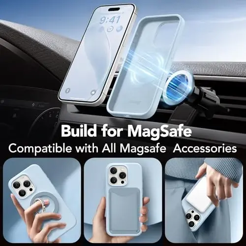 GONEZ Magnetic for iPhone 15 Pro Max Case, [Compatible with MagSafe] Anti-Scratch Microfiber Lining & Screen Protector, Shockproof Slim Phone Silicone Cover 6.7 inch, Blue - 3