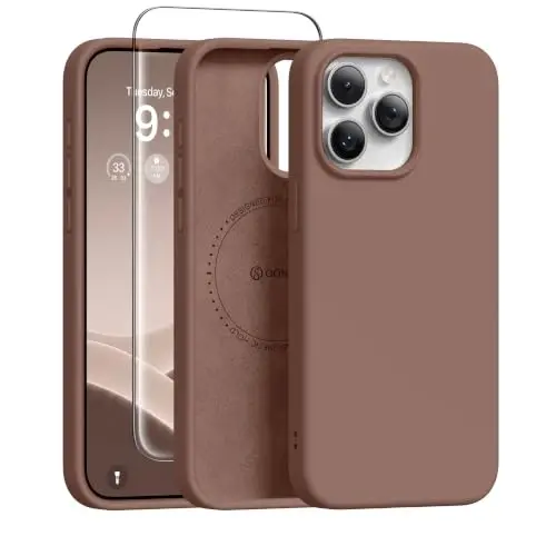 GONEZ Magnetic for iPhone 15 Pro Max Case, Silicone Cover Brown | Compatible with MagSafe, Camera Button & Screen Protector, Microfiber Lining, 3 Layers Soft Gel Rubber Shockproof Slim 6.7