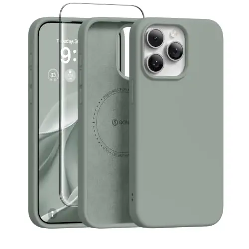 GONEZ Magnetic for iPhone 15 Pro Max Case, Silicone Cover Calke Green | Compatible with MagSafe, Camera Button & Screen Protector, Microfiber Lining, 3 Layers Soft Gel Rubber Shockproof Slim 6.7