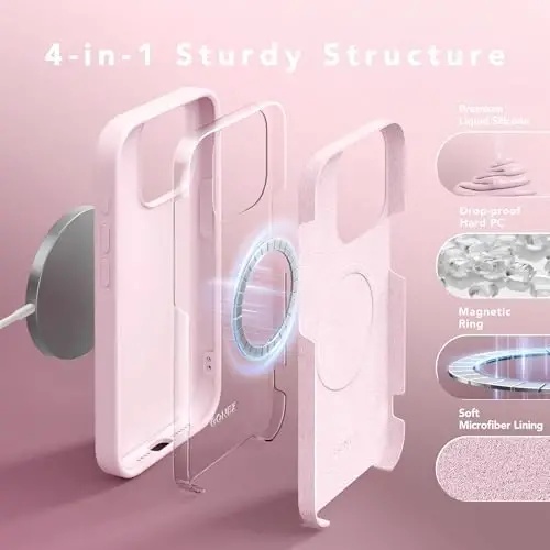 GONEZ Magnetic for iPhone 15 Pro Max Case, [Compatible with MagSafe] Anti-Scratch Microfiber Lining & Screen Protector, Shockproof Slim Phone Silicone Cover 6.7 inch, Chalk Pink - GONEZ (1)
