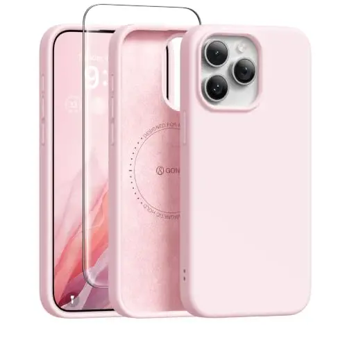 GONEZ Magnetic for iPhone 15 Pro Max Case, Silicone Cover Chalk Pink | Compatible with MagSafe, Camera Button & Screen Protector, Microfiber Lining, 3 Layers Soft Gel Rubber Shockproof Slim 6.7
