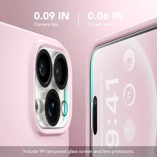 GONEZ for iPhone 15 Pro Max Case Silicone, Compatible with Magsafe, Camera Protector + Screen Protector, Soft Anti-Scratch Microfiber Lining, Liquid Silicone Shockproof Phone Cover, Chalk Pink - 5