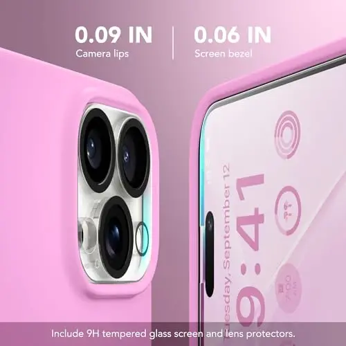 GONEZ for iPhone 15 Pro Max Case Silicone, Compatible with Magsafe, Camera Protector + Screen Protector, Soft Anti-Scratch Microfiber Lining, Liquid Silicone Shockproof Phone Cover, Cherry Blossom - 5