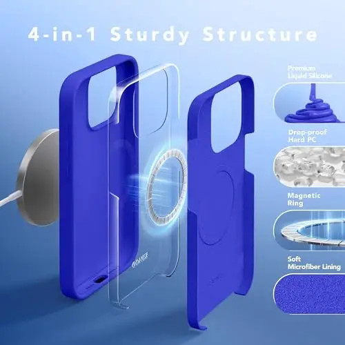 GONEZ for iPhone 15 Pro Max Case Silicone, Compatible with Magsafe, Camera Protector + Screen Protector, Soft Anti-Scratch Microfiber Lining, Liquid Silicone Shockproof Phone Cover, Cobalt Blue - 5