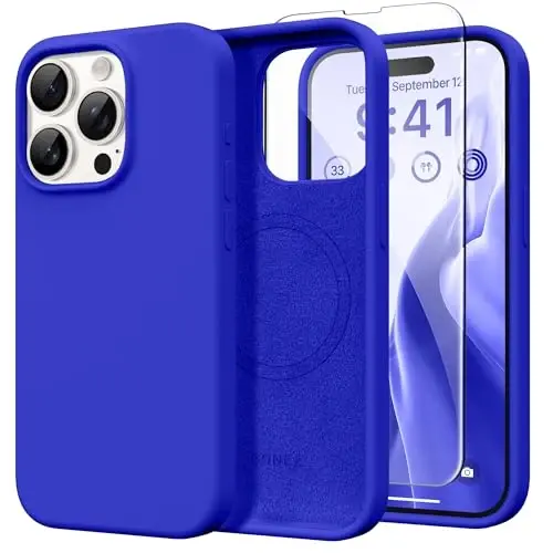 GONEZ Magnetic for iPhone 15 Pro Max Case, [Compatible with MagSafe] Anti-Scratch Microfiber Lining & Screen Protector, Shockproof Slim Phone Silicone Cover 6.7 inch, Cobalt Blue - 1