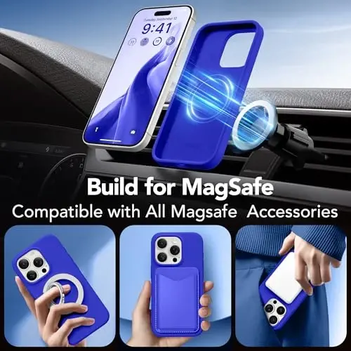 GONEZ Magnetic for iPhone 15 Pro Max Case, [Compatible with MagSafe] Anti-Scratch Microfiber Lining & Screen Protector, Shockproof Slim Phone Silicone Cover 6.7 inch, Cobalt Blue - 3