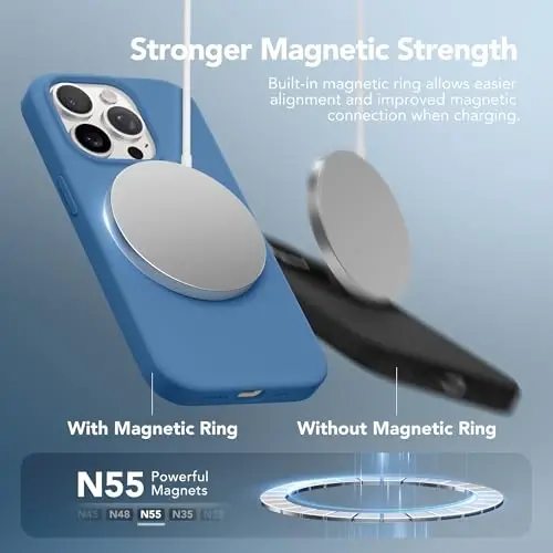 GONEZ for iPhone 15 Pro Max Case Silicone, Compatible with Magsafe, Camera Protector + Screen Protector, Soft Anti-Scratch Microfiber Lining, Liquid Silicone Shockproof Phone Cover, Lake Blue - 3