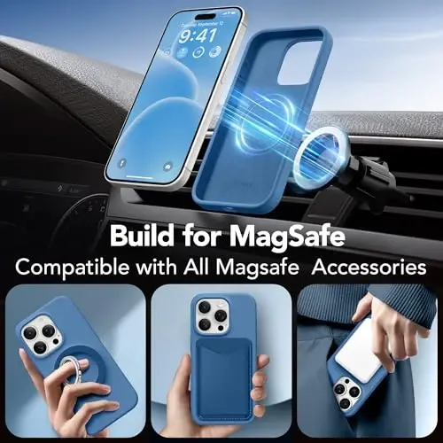 GONEZ for iPhone 15 Pro Max Case Silicone, Compatible with Magsafe, Camera Protector + Screen Protector, Soft Anti-Scratch Microfiber Lining, Liquid Silicone Shockproof Phone Cover, Lake Blue - 4