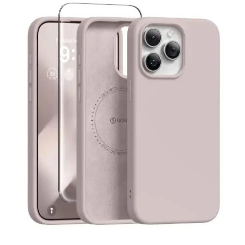 GONEZ Magnetic for iPhone 15 Pro Max Case, Silicone Cover Light Taro | Compatible with MagSafe, Camera Button & Screen Protector, Microfiber Lining, 3 Layers Soft Gel Rubber Shockproof Slim 6.7