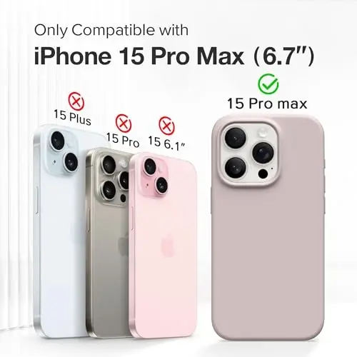 GONEZ for iPhone 15 Pro Max Case Silicone, Compatible with Magsafe, Camera Protector + Screen Protector, Soft Anti-Scratch Microfiber Lining, Liquid Silicone Shockproof Phone Cover, Light Taro - 2