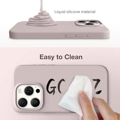 GONEZ for iPhone 15 Pro Max Case Silicone, Compatible with Magsafe, Camera Protector + Screen Protector, Soft Anti-Scratch Microfiber Lining, Liquid Silicone Shockproof Phone Cover, Light Taro - 3