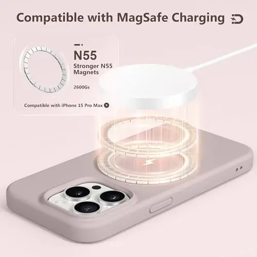 GONEZ for iPhone 15 Pro Max Case Silicone, Compatible with Magsafe, Camera Protector + Screen Protector, Soft Anti-Scratch Microfiber Lining, Liquid Silicone Shockproof Phone Cover, Light Taro - 4