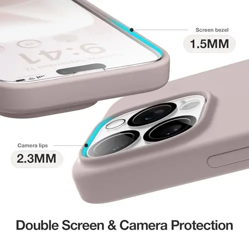 GONEZ for iPhone 15 Pro Max Case Silicone, Compatible with Magsafe, Camera Protector + Screen Protector, Soft Anti-Scratch Microfiber Lining, Liquid Silicone Shockproof Phone Cover, Light Taro - 6