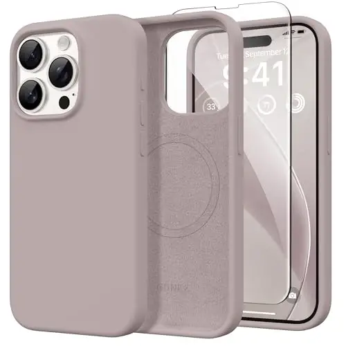 GONEZ Magnetic for iPhone 15 Pro Max Case, [Compatible with MagSafe] Anti-Scratch Microfiber Lining & Screen Protector, Shockproof Slim Phone Silicone Cover 6.7 inch, Light Taro - GONEZ (1)