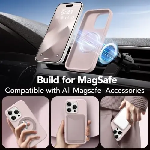 GONEZ Magnetic for iPhone 15 Pro Max Case, Silicone Cover Light Taro | Compatible with MagSafe, Camera Button & Screen Protector, Microfiber Lining, 3 Layers Soft Gel Rubber Shockproof Slim 6.7