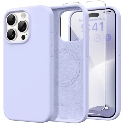 GONEZ Magnetic for iPhone 15 Pro Max Case, [Compatible with MagSafe] Anti-Scratch Microfiber Lining & Screen Protector, Shockproof Slim Phone Silicone Cover 6.7 inch, Lilac 