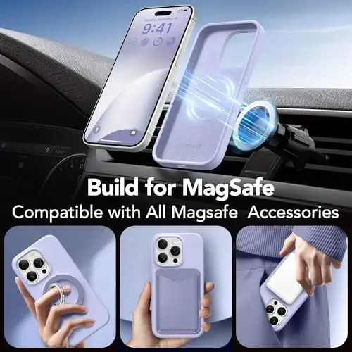 GONEZ for iPhone 15 Pro Max Case Silicone, Compatible with Magsafe, Camera Protector + Screen Protector, Soft Anti-Scratch Microfiber Lining, Liquid Silicone Shockproof Phone Cover, Lilac - 4