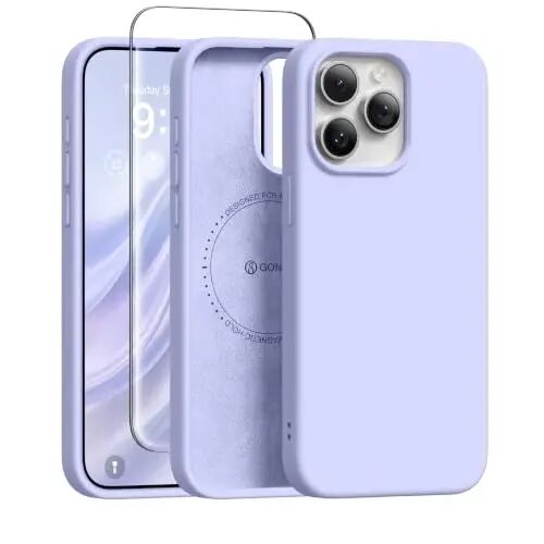 GONEZ Magnetic for iPhone 15 Pro Max Case, Silicone Cover Lilac | Compatible with MagSafe, Camera Button & Screen Protector, Microfiber Lining, 3 Layers Soft Gel Rubber Shockproof Slim 6.7