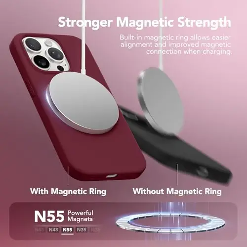 GONEZ for iPhone 15 Pro Max Case Silicone, Compatible with Magsafe, Camera Protector + Screen Protector, Soft Anti-Scratch Microfiber Lining, Liquid Silicone Shockproof Phone Cover, Maroon - 3