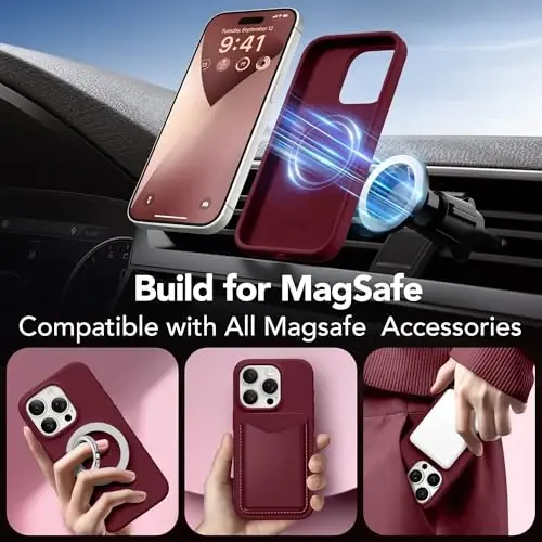 GONEZ Magnetic for iPhone 15 Pro Max Case, [Compatible with MagSafe] Anti-Scratch Microfiber Lining & Screen Protector, Shockproof Slim Phone Silicone Cover 6.7 inch, Maroon - 4