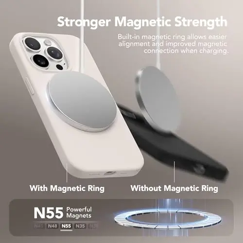 GONEZ for iPhone 15 Pro Max Case Silicone, Compatible with Magsafe, Camera Protector + Screen Protector, Soft Anti-Scratch Microfiber Lining, Liquid Silicone Shockproof Phone Cover, Stone - 3