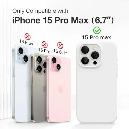 GONEZ for iPhone 15 Pro Max Case Silicone, Compatible with Magsafe, Camera Protector + Screen Protector, Soft Anti-Scratch Microfiber Lining, Liquid Silicone Shockproof Phone Cover, White - 2
