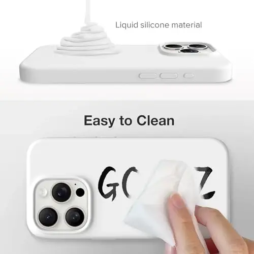 GONEZ for iPhone 15 Pro Max Case Silicone, Compatible with Magsafe, Camera Protector + Screen Protector, Soft Anti-Scratch Microfiber Lining, Liquid Silicone Shockproof Phone Cover, White - 3
