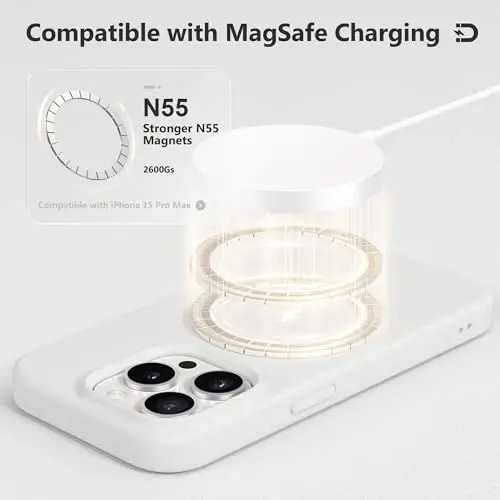 GONEZ for iPhone 15 Pro Max Case Silicone, Compatible with Magsafe, Camera Protector + Screen Protector, Soft Anti-Scratch Microfiber Lining, Liquid Silicone Shockproof Phone Cover, White - 4