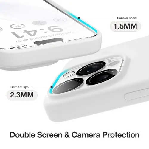 GONEZ for iPhone 15 Pro Max Case Silicone, Compatible with Magsafe, Camera Protector + Screen Protector, Soft Anti-Scratch Microfiber Lining, Liquid Silicone Shockproof Phone Cover, White - 5