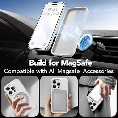 GONEZ Magnetic for iPhone 15 Pro Max Case, [Compatible with MagSafe] Anti-Scratch Microfiber Lining & Screen Protector, Shockproof Slim Phone Silicone Cover 6.7 inch, White - 3