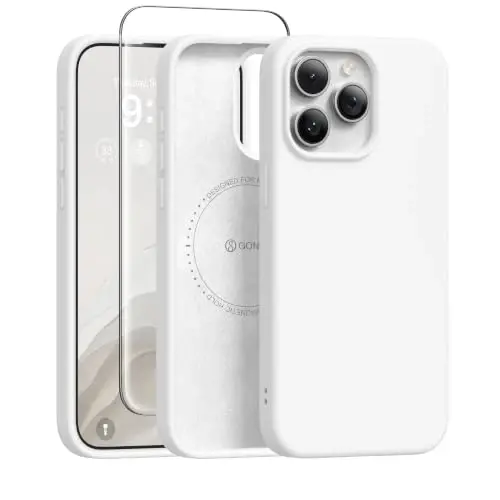 GONEZ Magnetic for iPhone 15 Pro Max Case, Silicone Cover White | Compatible with MagSafe, Camera Button & Screen Protector, Microfiber Lining, 3 Layers Soft Gel Rubber Shockproof Slim 6.7