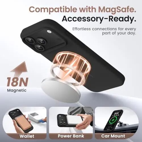 GONEZ for iPhone 18 Pro Case/iPhone 17 Pro Case, Black/Ring | Fit for MagSafe, Screen Protector, Full Camera Protection, Premium Silicone Cover Shockproof Drop Protection Slim Phone Case - GONEZ (1)