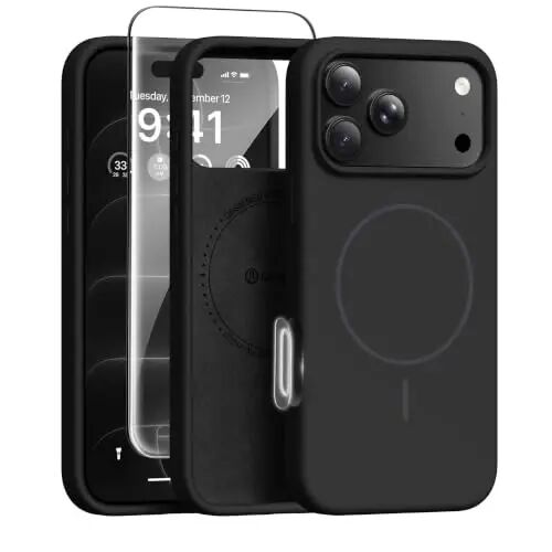 GONEZ for iPhone 18 Pro Case/iPhone 17 Pro Case, Black/Ring | Fit for MagSafe, Screen Protector, Full Camera Protection, Premium Silicone Cover Shockproof Drop Protection Slim Phone Case - GONEZ