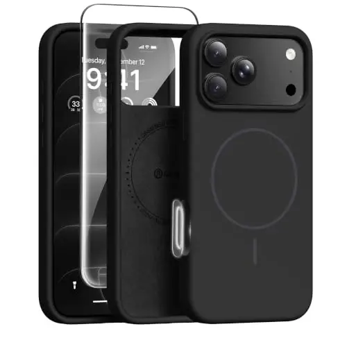 GONEZ for iPhone 18 Pro Case/iPhone 17 Pro Case, Black/Ring | Fit for MagSafe, Screen Protector, Full Camera Protection, Premium Silicone Cover Shockproof Drop Protection Slim Phone Case - 1