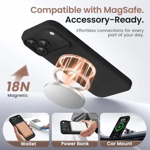 GONEZ for iPhone 18 Pro Case/iPhone 17 Pro Case, Black/Ring | Fit for MagSafe, Screen Protector, Full Camera Protection, Premium Silicone Cover Shockproof Drop Protection Slim Phone Case - 2