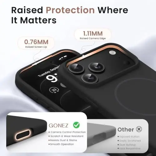 GONEZ for iPhone 18 Pro Case/iPhone 17 Pro Case, Black/Ring | Fit for MagSafe, Screen Protector, Full Camera Protection, Premium Silicone Cover Shockproof Drop Protection Slim Phone Case - 3