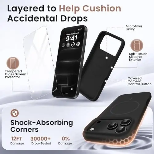 GONEZ for iPhone 18 Pro Case/iPhone 17 Pro Case, Black/Ring | Fit for MagSafe, Screen Protector, Full Camera Protection, Premium Silicone Cover Shockproof Drop Protection Slim Phone Case - 4