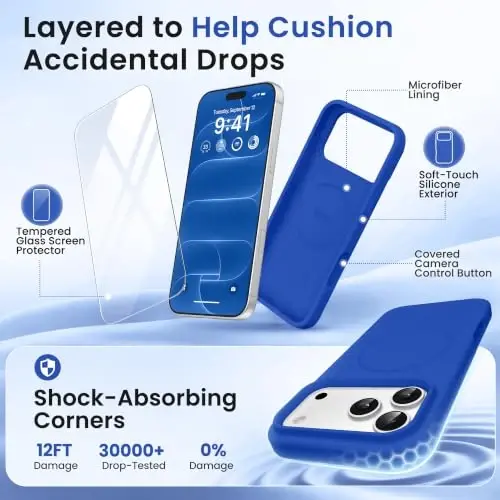 GONEZ for iPhone 18 Pro Case/iPhone 17 Pro Case, Klein Blue | Fit for MagSafe, Screen Protector, Full Camera Protection, Premium Silicone Cover Shockproof Drop Protection Slim Phone Case - 4