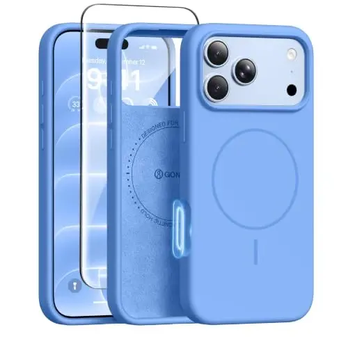 GONEZ for iPhone 18 Pro Case/iPhone 17 Pro Case, Sky Blue | Fit for MagSafe, Screen Protector, Full Camera Protection, Premium Silicone Cover Shockproof Drop Protection Slim Phone Case - 1