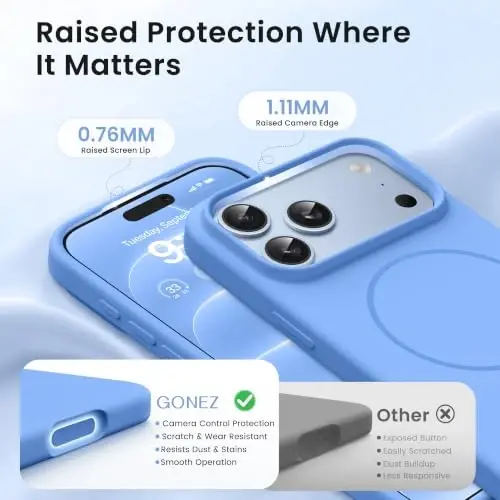 GONEZ for iPhone 18 Pro Case/iPhone 17 Pro Case, Sky Blue | Fit for MagSafe, Screen Protector, Full Camera Protection, Premium Silicone Cover Shockproof Drop Protection Slim Phone Case - 3