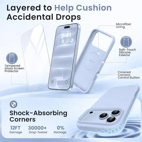 GONEZ for iPhone 18 Pro Max Case/iPhone 17 Pro Max Case, Glacier | Fit for MagSafe, Screen Protector, Full Camera Protection, Premium Silicone Cover Shockproof Drop Protection Slim Phone Case - 4
