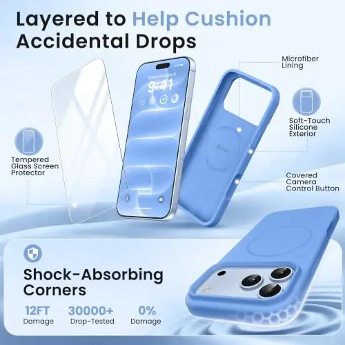 GONEZ for iPhone 18 Pro Max Case/iPhone 17 Pro Max Case, Sky Blue | Fit for MagSafe, Screen Protector, Full Camera Protection, Premium Silicone Cover Shockproof Drop Protection Slim Phone Case - 4
