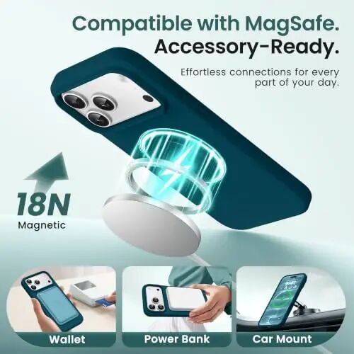 GONEZ for iPhone 18 Pro Max Case/iPhone 17 Pro Max Case, Teal | Fit for MagSafe, Screen Protector, Full Camera Protection, Premium Silicone Cover Shockproof Drop Protection Slim Phone Case - GONEZ (1)